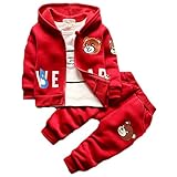 エフティーゾーン(Ftzone)3in1子供服ベビーの女の赤ちゃん男の赤ちゃんの柔らかい綿の上着+上下セット暖かい長袖Tシャツ+ロングパンツセット秋冬防寒保温 (18-24ヶ月, 赤)