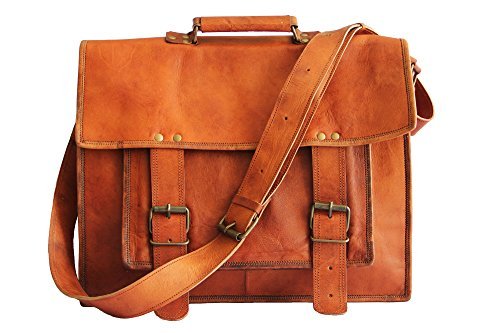 Syon 16-Inches Brown Leather Cross-body Messenger Bag/ Leather Laptop Bag for Men/women