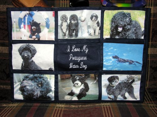 I Love My Portuguese Water Dog / Portuguese Water Dogs Personalized Photo Tote Bag (Navy Blue or Red)