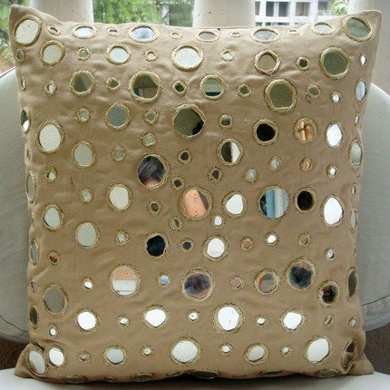 Reflections - 18x18 Inches Throw Pillow Covers - Cotton Canvas Pillow Cover with Mirror Embroidery