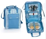 16-Piece Stylish Shoulder Tote Picnic Set for 2 - Blue Stripe