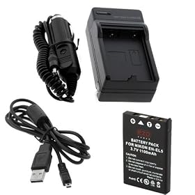EZOPower Digital Camera Replacement Battery 1100mAh EZCBA23 + Travel Charger with Car Adapter + UC-E6 Data Cable for Nikon EN-EL5, COOLPIX P500, P510, P100, P90, P80, P6000, P5100, P5000
