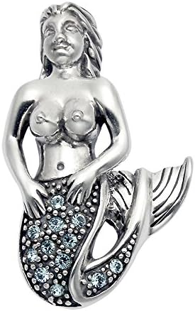 Sterling Silver Mermaid Pin with Swarovski Aqua Crystal Stones