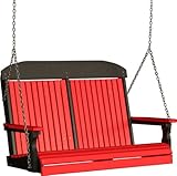 Outdoor Polywood 4 Foot Porch Swing - Classic Highback Design *RED/BLACK* Color