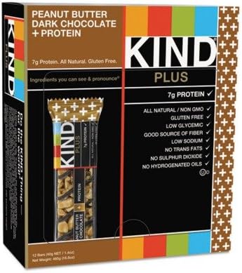 Kind 17256 Plus Nutrition Boost Bar, Peanut Butter Dark Chocolate/Protein, 1.4 Oz, 12/Box