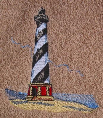 Bath Towel Set with Embroidered Hatteras Lighthouse - White Terry