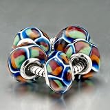 Pugster 5 Deep Blue Pattern Glass Beads Fits Pandora Charm Bracelet