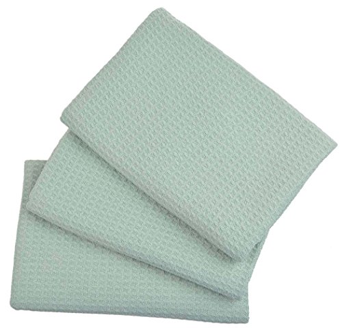 Sinland Kitchen Towels Microfiber Waffle Weave Hand Towels drying towel Tea Towels 16 Inch X 32 Inch 3 Pack Light Jade