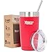 Healthy Human Stainless Steel Tumbler with Straw & Lid | Splash Proof Insulated Travel Cup | Eco-Friendly Coffee Tumblers | Water Cups with Straws Cleaner and Splash Proof Lids (20oz, Red Hot)