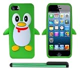 Neon Green Penguin Move On Future Silicone Skin Premium Design Protector Soft Cover Case Compatible for Apple Iphone 5 (AT&T, VERIZON, SPRINT) + Combination 1 of New Metal Stylus Touch Screen Pen (4