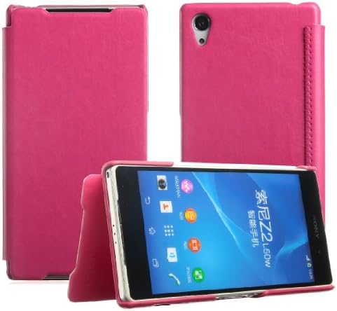 KLD Enland Series Ultra Slim Hard Leather Folio Flip Cover Case for Sony D5503,xperia Z1 Compact, M51w,xperia Z1 Mini (Sony Xperia Z1 mini, Rose red)