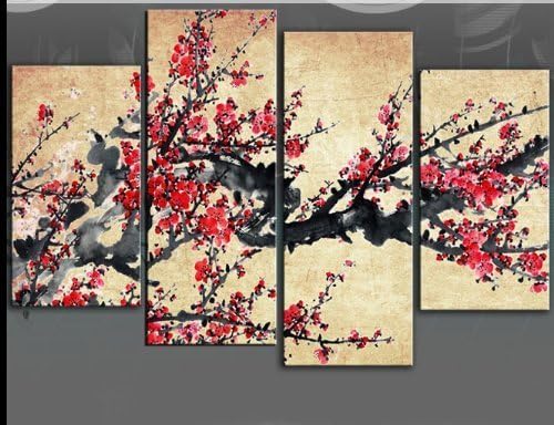 Asian Art 100% Handmade Cherry Blossom Flower Canvas Oil Painting Ready To Hang On Wall (stretched on wooden frame) by handmade oil painting