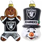 NFL Oakland Raiders Blown Glass Gingerbread Man & Top Hat Snowman Ornament 2-Pack