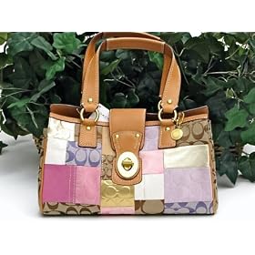 New Coach Signature Patchwork Satchel Spring 2009 Pink/Brown