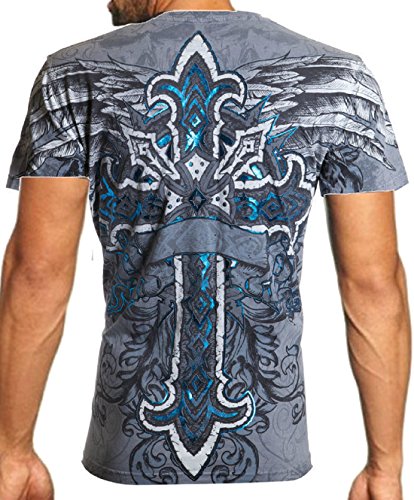 Archaic AFFLICTION Men T-Shirt RED FLAG Cross Wings Tattoo Biker