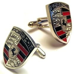 Porsche Large Silver Logo Automotive Car Cufflinks