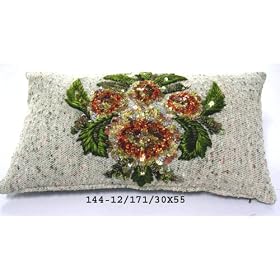 Decorative cushion cover or throw pillow from India - Light green and cream color with... by thisIndia