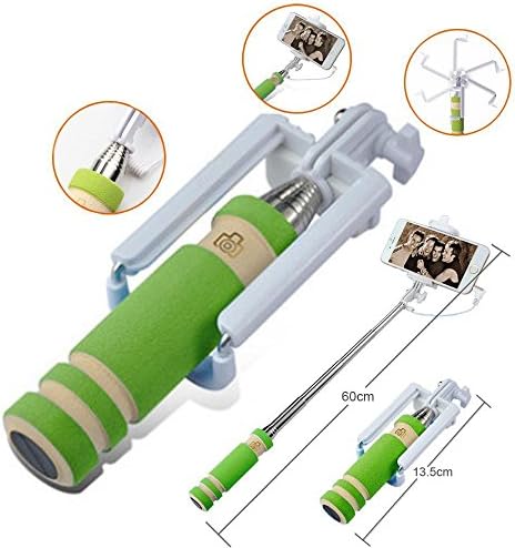 Mccool Selfie Stick Mini Pocket Self-portrait Extendable Handheld Fold Wired with Remote Shutter Bluetooth for iPhone 6,6 plus/ 5s ,Samsung S6,S5,Note 4,and More Android Smartphone (D-green)