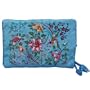 Silky Embroidered Brocade Jewelry Travel Organizer Roll Pouch - Turquoise Blue