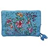 Silky Embroidered Brocade Jewelry Travel Organizer Roll Pouch - Turquoise Blue