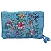 Silky Embroidered Brocade Jewelry Travel Organizer Roll Pouch - Turquoise Blue