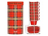 Present Time Espresso Bud Set Tower Tartan with Ceramic Stand  from Present Time UK