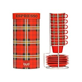 Present Time Espresso Bud Set Tower Tartan with Ceramic Stand