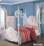 IMAGE OF Full Size Poster Bed with Floral Painted in Antique White Finish