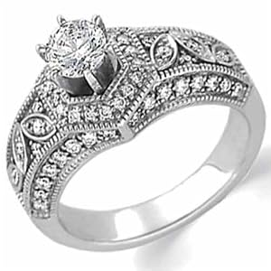 14K White Gold Fashionable Vintage Style Diamond Engagement Ring (Center stone is not included)