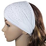 Sparkling Rhinestone and Dots Wide Elastic Cotton Headband - White