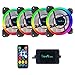 Apevia 412L-RGB Spectra 120mm Silent Dual Ring Addressable RGB Color Changing LED Fan for Gaming with Remote Control, 16x LEDs & 8x Anti-Vibration Rubber Pads (4-pk)