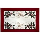 CHI Holiday Embroidered Cloth Placemats, 13 by 19-Inch, Holly Berries with Red Trim Border, Set of 4