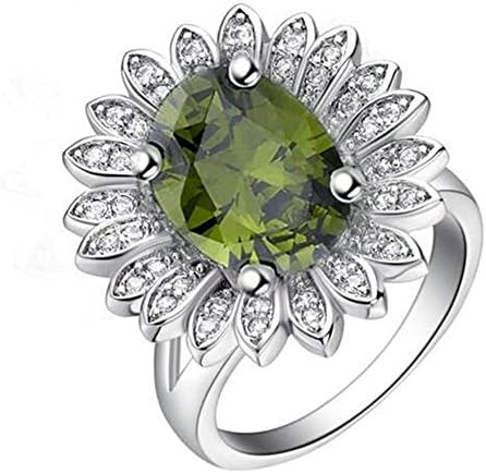 Babao Jewelry Sunflower Olive Green 18K Platinum Plated Swarovski Elements Cubic Zirconia Crystal Ring Size 9