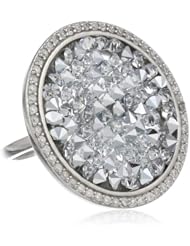 Sterling Silver Genuine Swarovski Elements Grey Crystal Rock and Cubic Zirconia Border Ring, Size 7