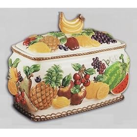 MIXED FRUIT 3-D Ceramic Bread Box VERY ELEGANT! *new!!* by KKM-Fruit Paradise
