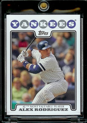 2008 Topps Baseball Cards # 256 Alex Rodriguez MVP - New York Yankees - MLB Baseball Trading Card in a Protective Screw Down Display Case