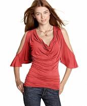 Soprano Drape-Neck Cold Shoulder Top