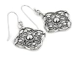 Artistic Sterling Silver Decorated Dangling Small Flower Fishhook Earrings