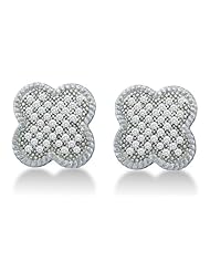 10K Yellow and White Two Tone Gold Micro Pave Set Round Diamond Cross Stud Earrings - (1/4 cttw)