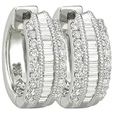Search : 14K White Gold Baguette & Round Diamond Hoop Earrings (0.49 ctw, GH, SI1)