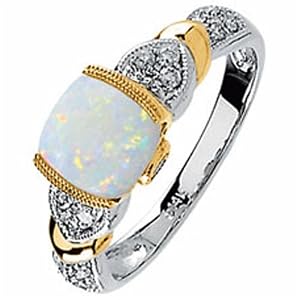 Lovely Genuine Opal, Tanzanite and Diamond Ring