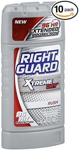 (PACK OF 10 BOTTLES) Right Guard Xtreme Dry - Rush Men's Stick Deodorant / Antiperspirant. 96 HOUR PROTECTION!! New & Improved! Totally Invisible Solid! (10 Bottles, 2.6oz Each)