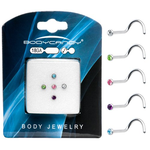 18 Gauge Stainless Steel CZ Nose Ring Pack