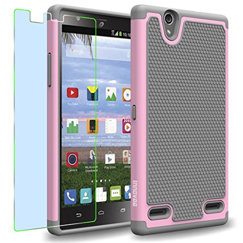 ZTE Lever LTE / Z936L Case, INNOVAA Smart Grid Defender Armor Case W/ Free Screen Protector & Touch Screen Stylus Pen - Grey/Light Pink