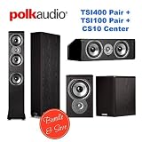 2 Polk Audio TSi400 Speaker - 2-way - Black + Polk Audio TSi100 Bookshelf Speakers (Pair, Black) + Polk Audio CS10 Center Channel Speaker (Single, Black)