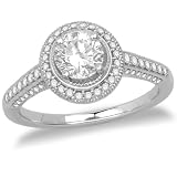 14k White Gold Round Diamond Engagement Ring w/ Pave Diamonds (.46 ct center, .96 cttw, G-H Color, I1 Clarity)