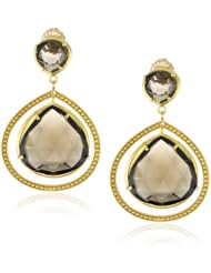 Coralia Leets Jewelry Design "Riviera" Double Stone Smokey Quartz Gold Frame Post Earrings