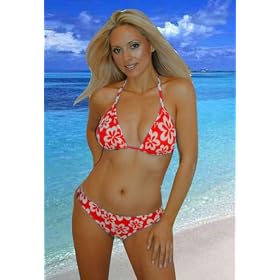 Buy Designer 2 Piece Maui Red Swimsuit- Triangle Top with Lowrise Bikini Bottom by Jackie's Boutique