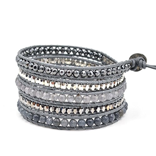 Here Fashion Mix Gray Crystal Pink Leather 5 Wrap Bracelet