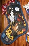 Denim on Diamonds Quilt of Roosters, Chickens, and Sunflowers Christmas Stockings and Gifts and Parties Hanging Stockings of Quilting Cotton Fabric Handcrafted Keepsakes Personalized with Picture Frames